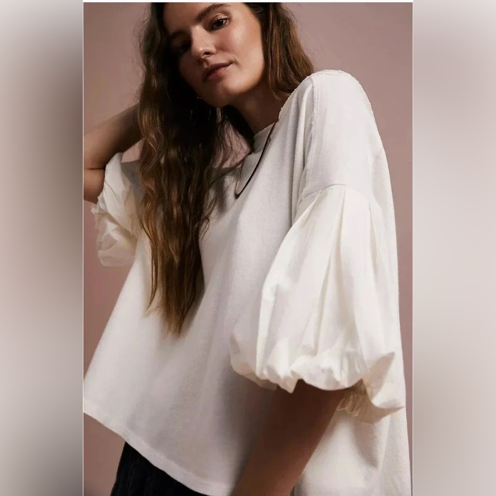 We The Free Puff Sleeve Sweatshirt in Cream size s